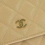 Chanel Quilted CC Logo Caviar Leather Gold Chain Wallet Shoulder Bag Plate Beige — view 6