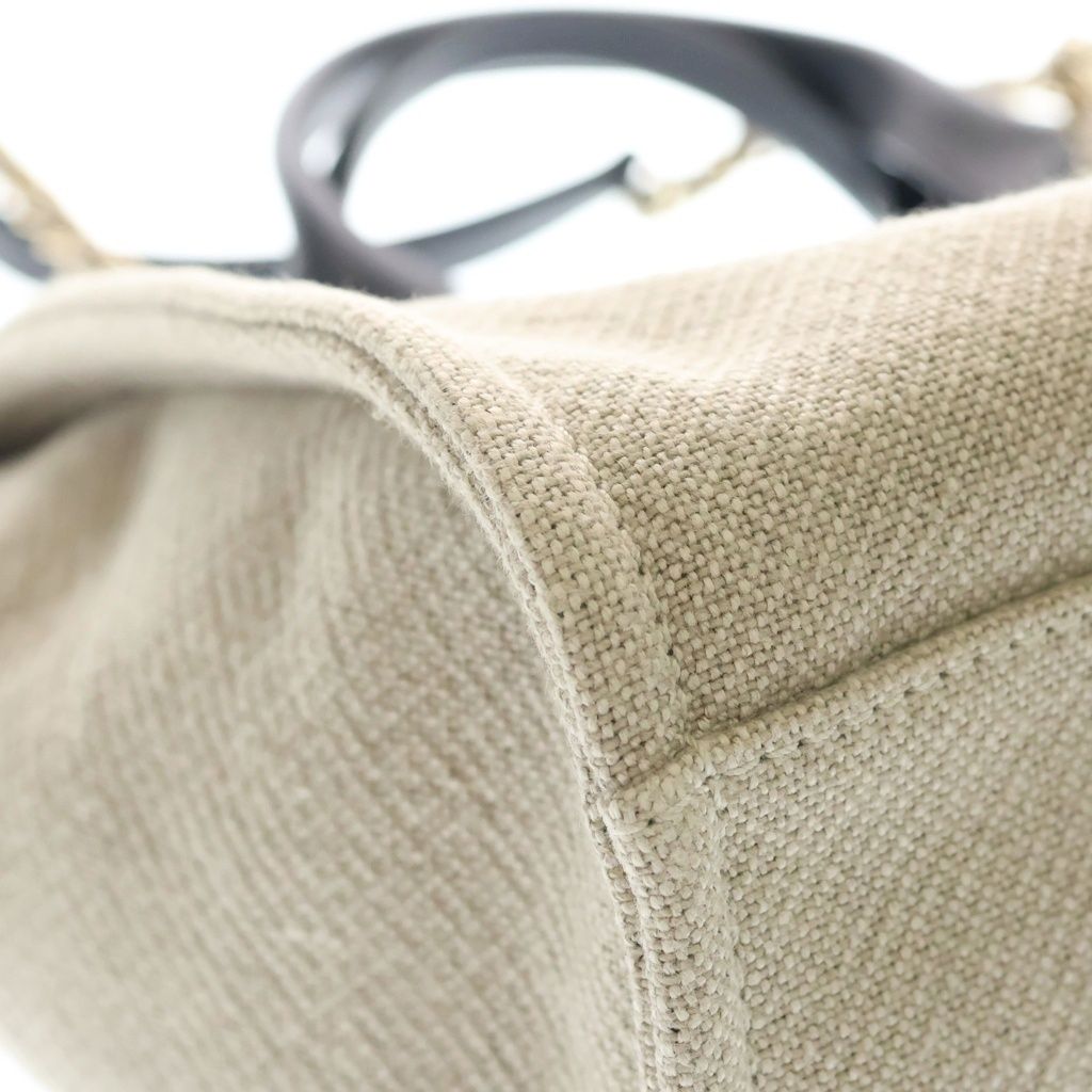 Chanel Deauville MM Canvas Leather Gold 2-Way Handbag Chain Tote Beige Black — view 5