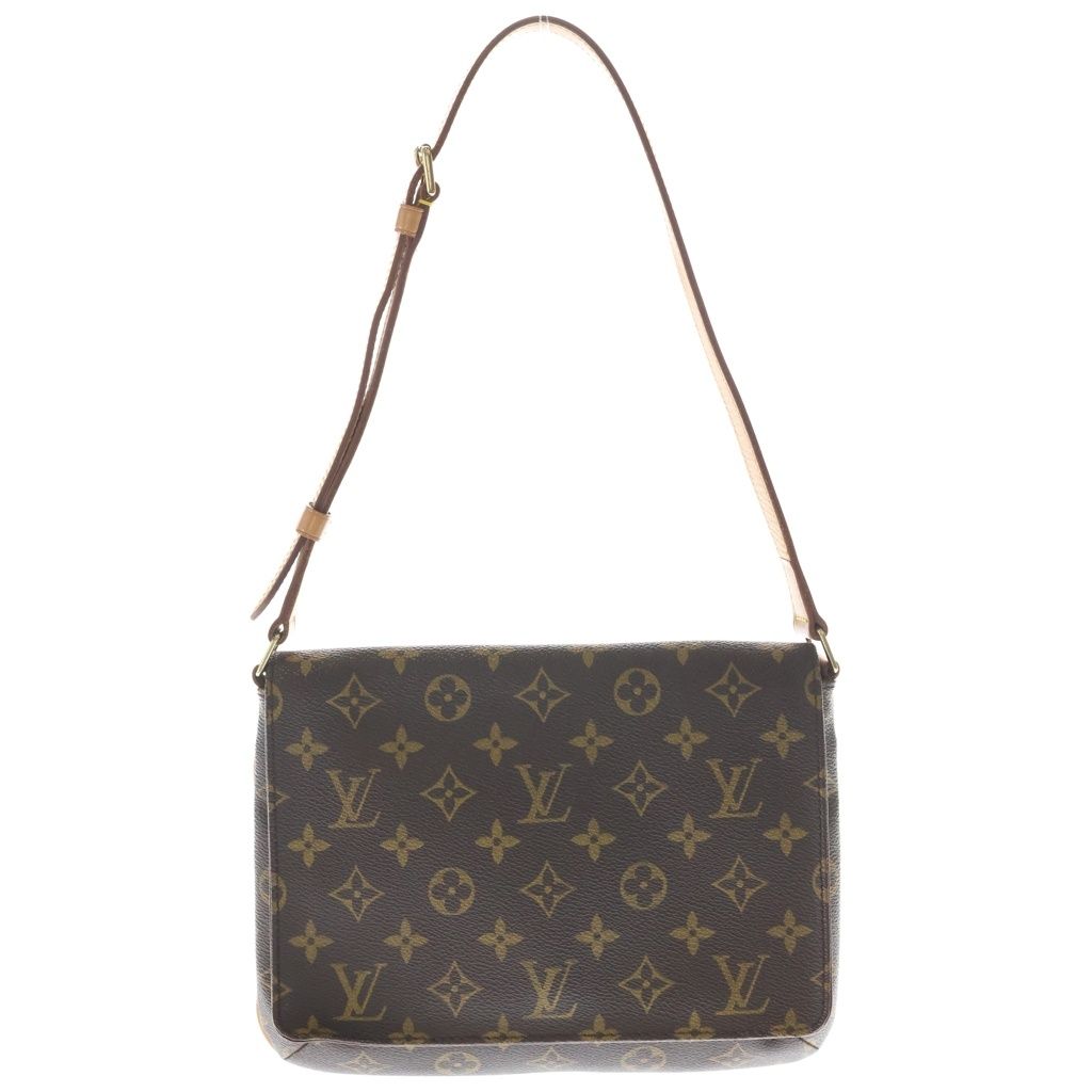 Louis Vuitton Monogram Musette Tango Shoulder Bag Brown Leather Gold