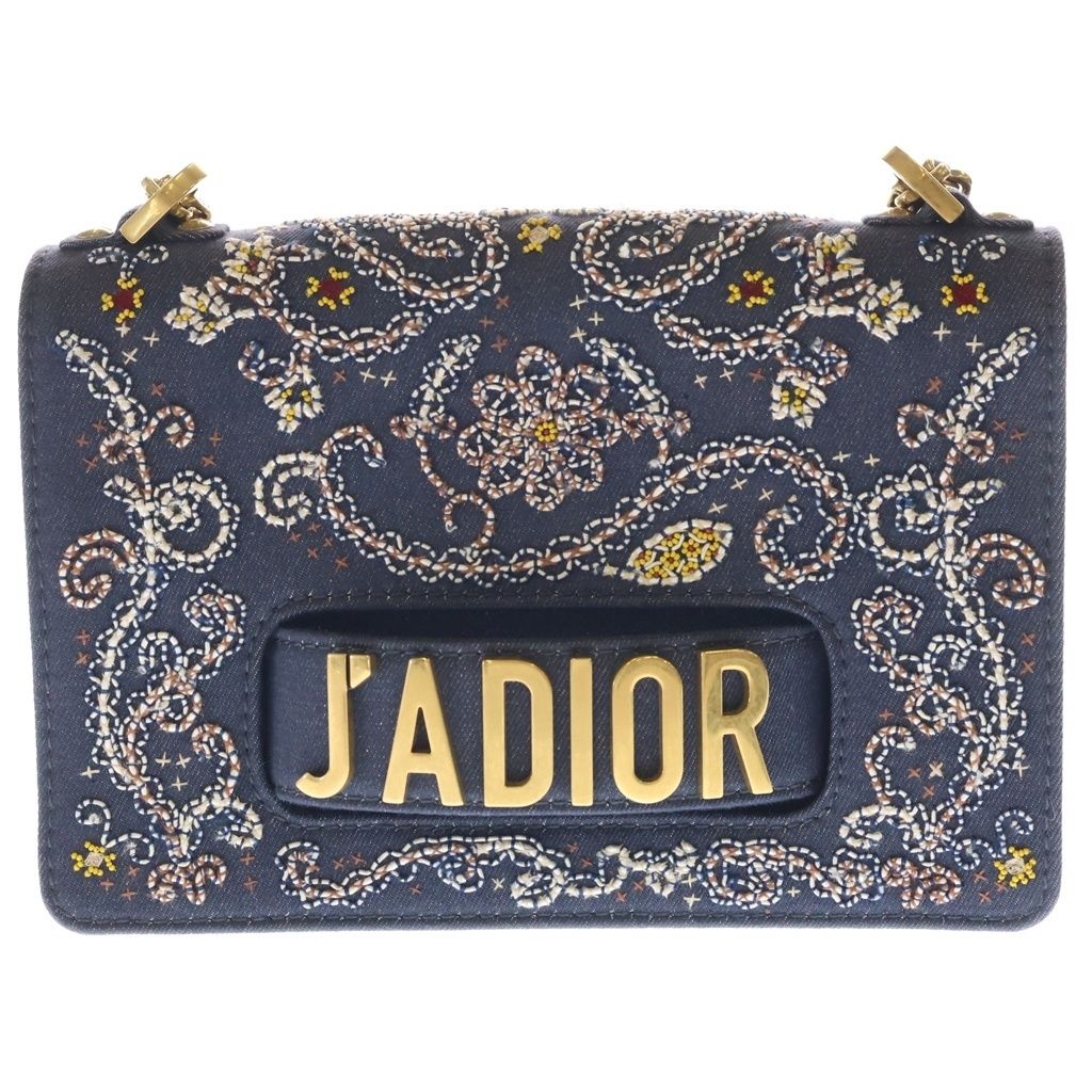Dior J'adior Beads Denim Chain Shoulder Bag Blue Multicolor