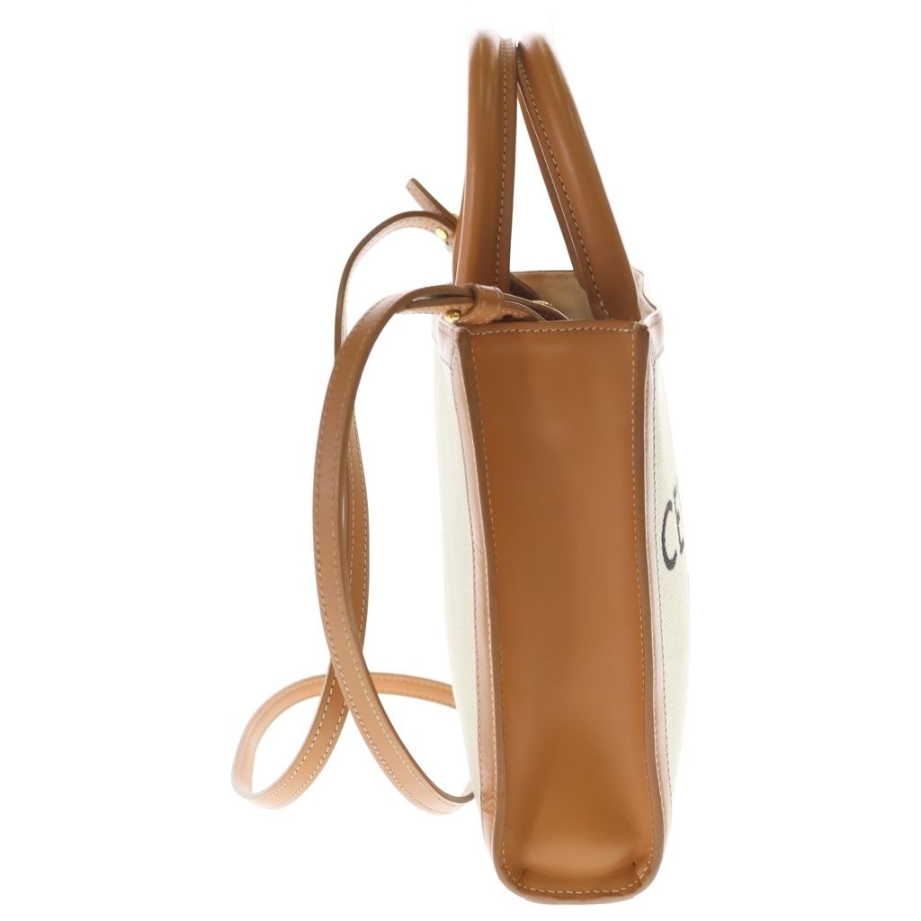 Celine Mini Vertical Cover 2-Way Shoulder Bag Ivory Brown Leather Canvas Gold — view 3