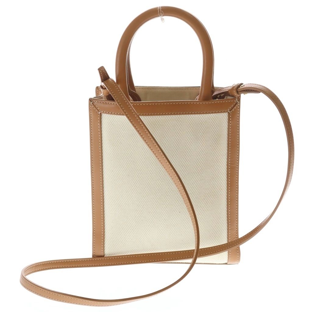 Celine Mini Vertical Cover 2-Way Shoulder Bag Ivory Brown Leather Canvas Gold — view 2