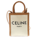 Celine Mini Vertical Cover 2-Way Shoulder Bag Ivory Brown Leather Canvas Gold