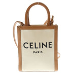 Celine Mini Vertical Cover 2-Way Shoulder Bag Ivory Brown Leather Canvas Gold