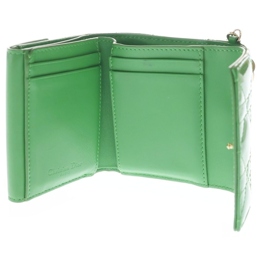 Dior Lady Lotus Wallet Patent Cannage Trifold Compact Green — view 4