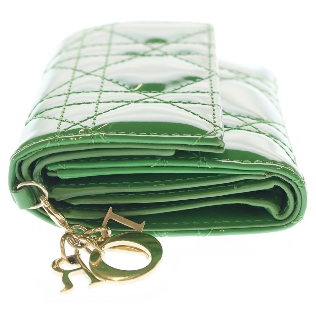 Dior Lady Lotus Wallet Patent Cannage Trifold Compact Green — view 3