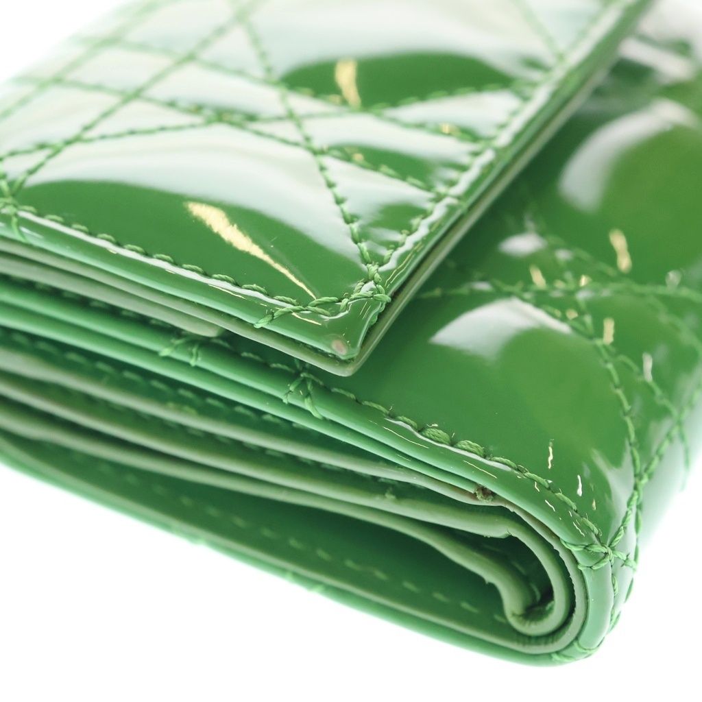 Dior Lady Lotus Wallet Patent Cannage Trifold Compact Green — view 6