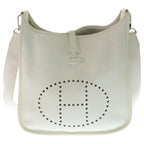 Hermes Evelyne 2 PM Taurillon Clemence Silver Shoulder Bag White