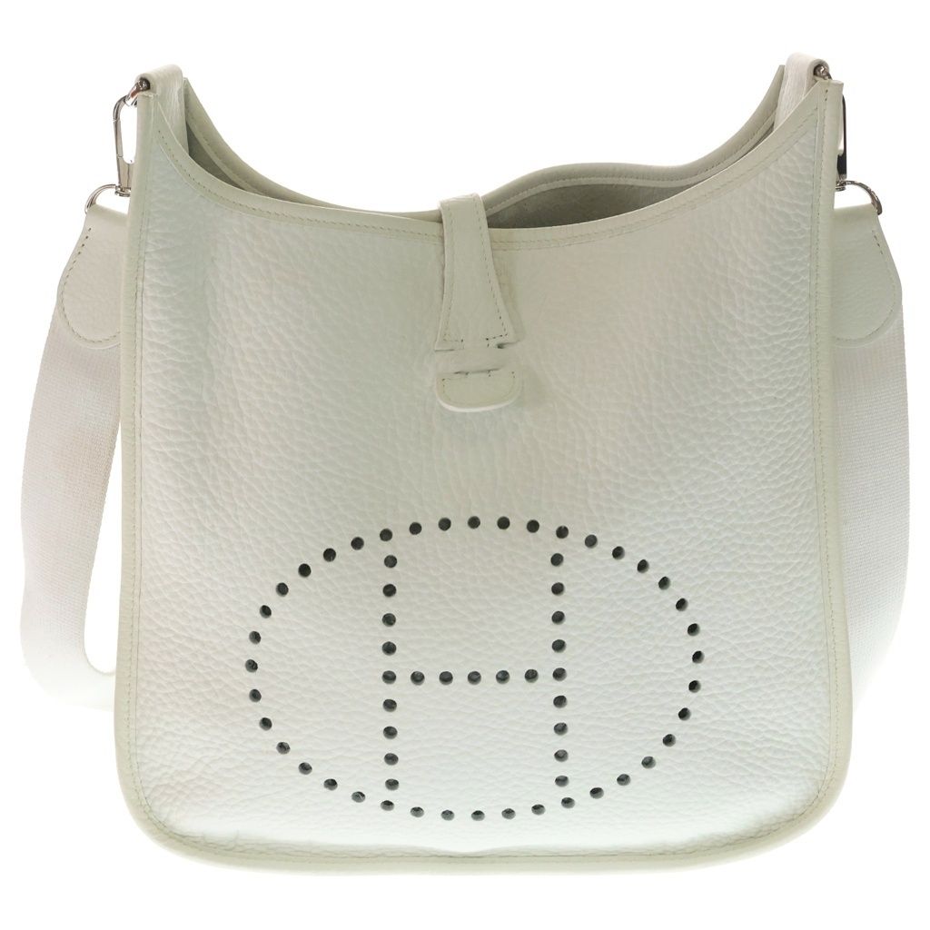 Hermes Evelyne 2 PM Taurillon Clemence Silver Shoulder Bag White