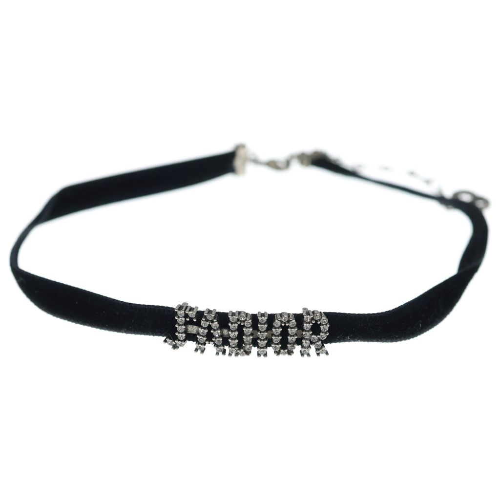 Dior Adior Rhinestone Logo Choker Necklace Black Silver — view 4