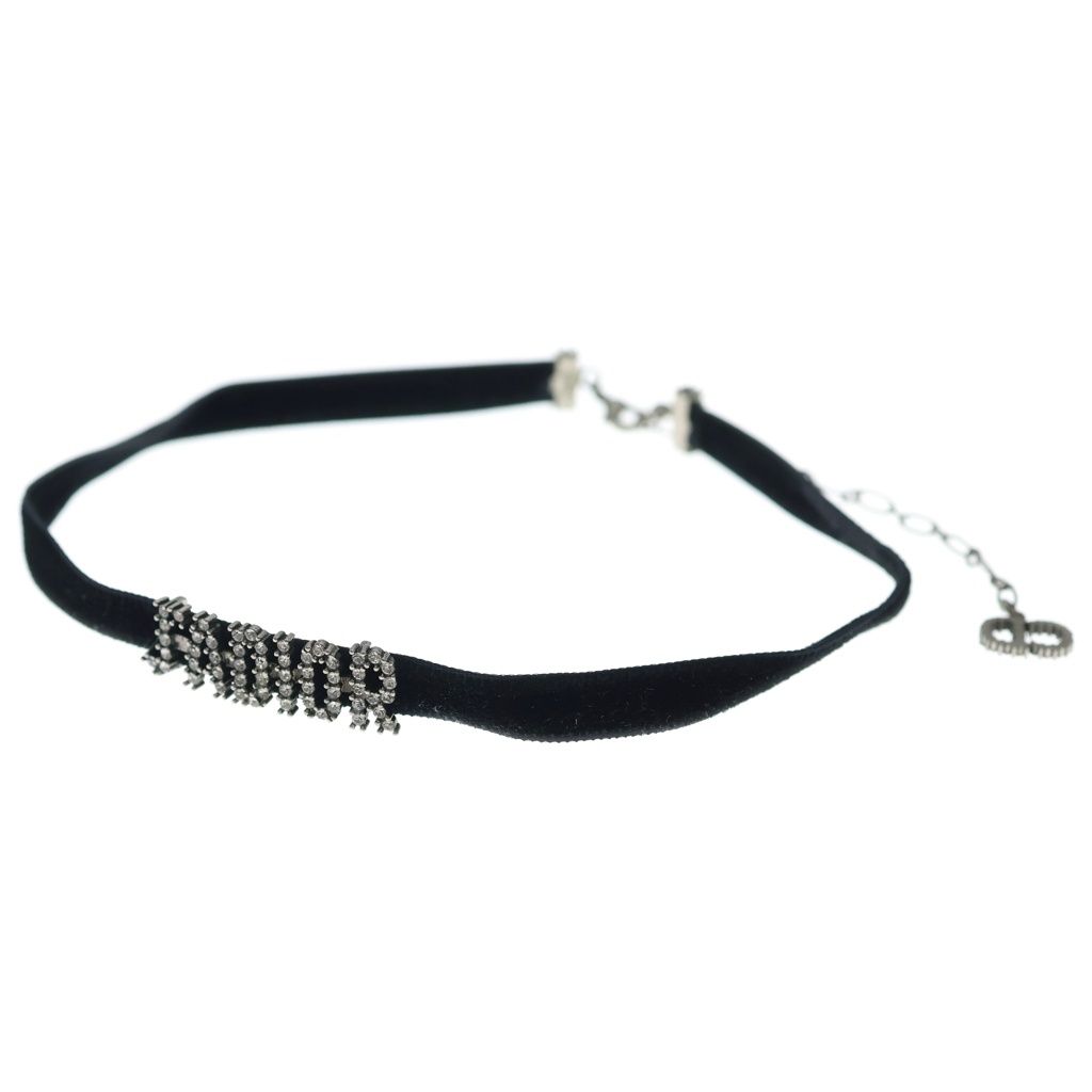 Dior Adior Rhinestone Logo Choker Necklace Black Silver