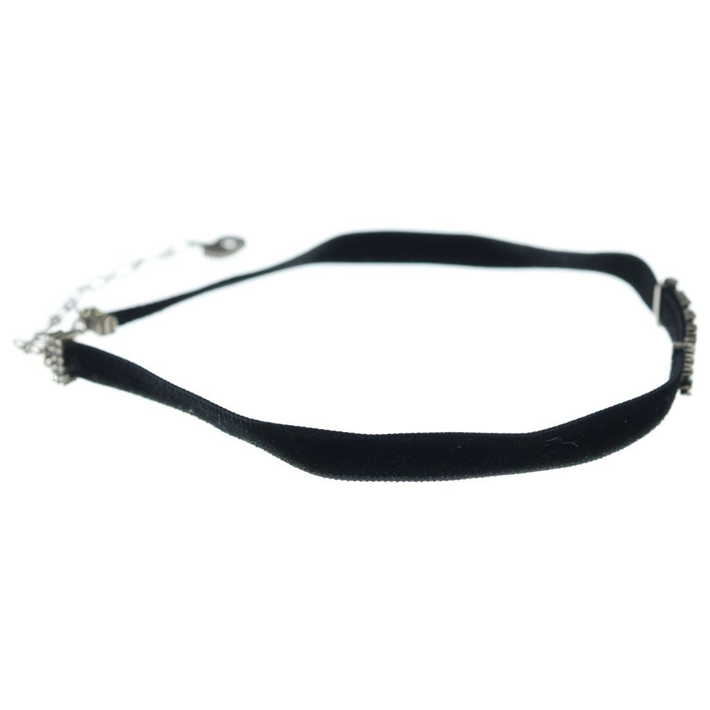 Dior Adior Rhinestone Logo Choker Necklace Black Silver — view 3
