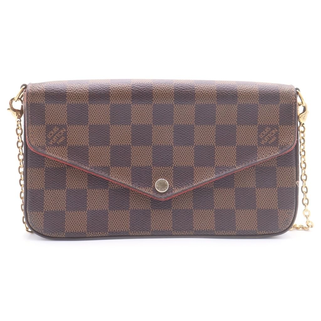 Louis Vuitton Damier Pochette Felicie Leather Shoulder Bag Chain Wallet Brown