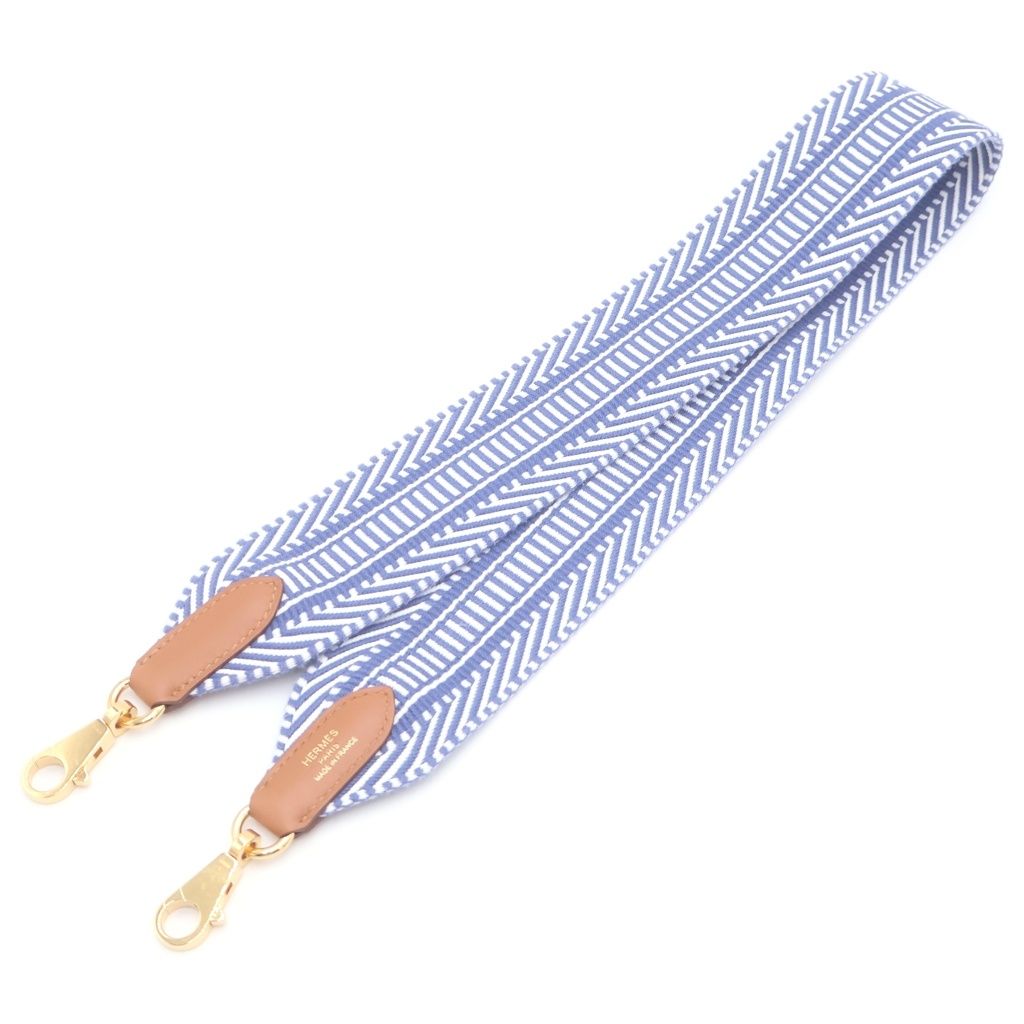 Hermes Sangle Caval Bandouliere Gold Shoulder Strap Blue Brighton Ecru — view 2