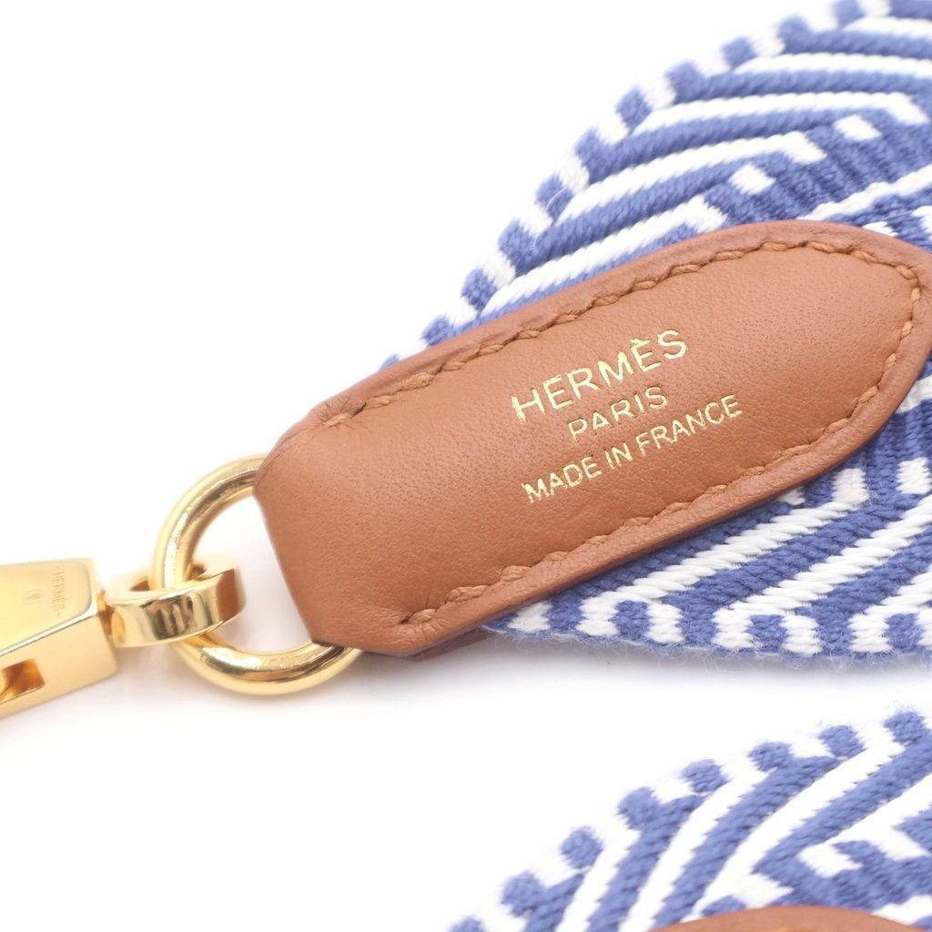 Hermes Sangle Caval Bandouliere Gold Shoulder Strap Blue Brighton Ecru — view 5