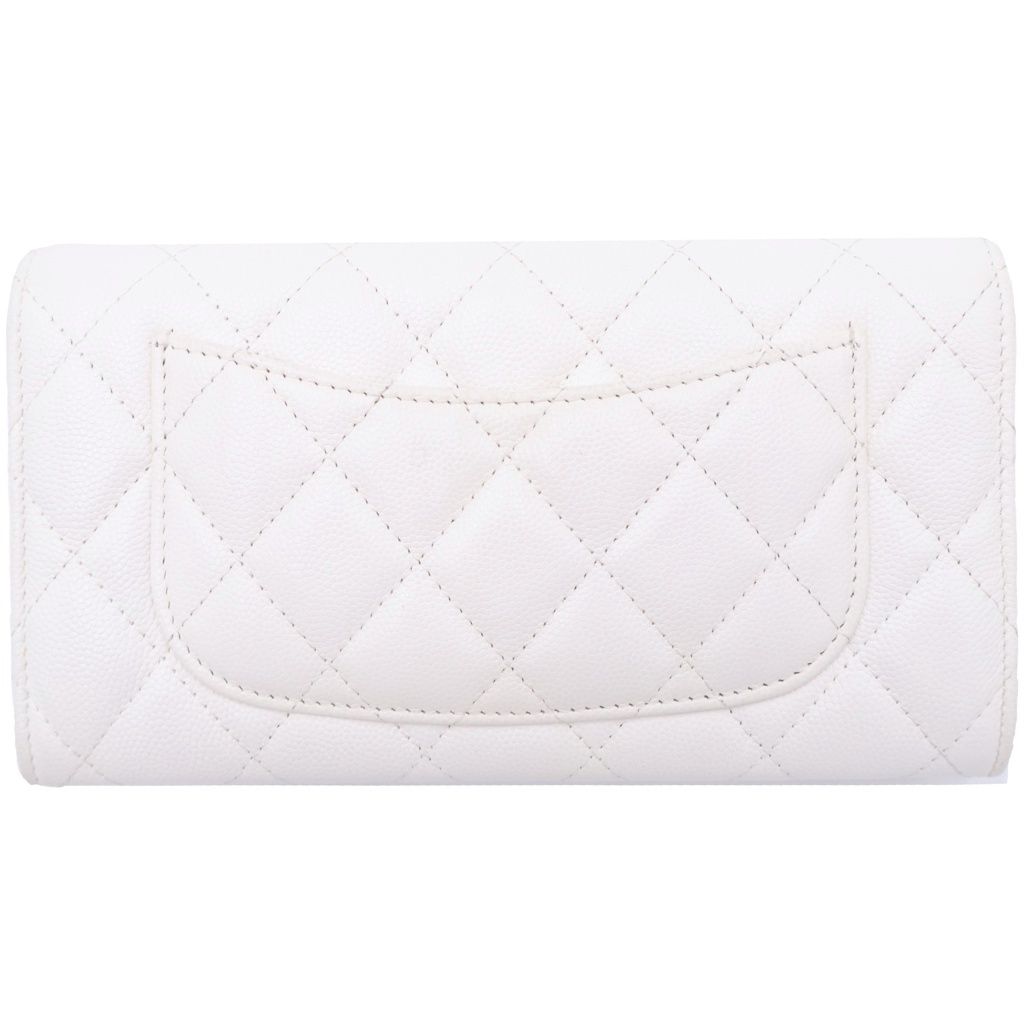 Chanel Quilted Classic Long Flap Wallet Caviar Leather Gold Bifold White — view 2