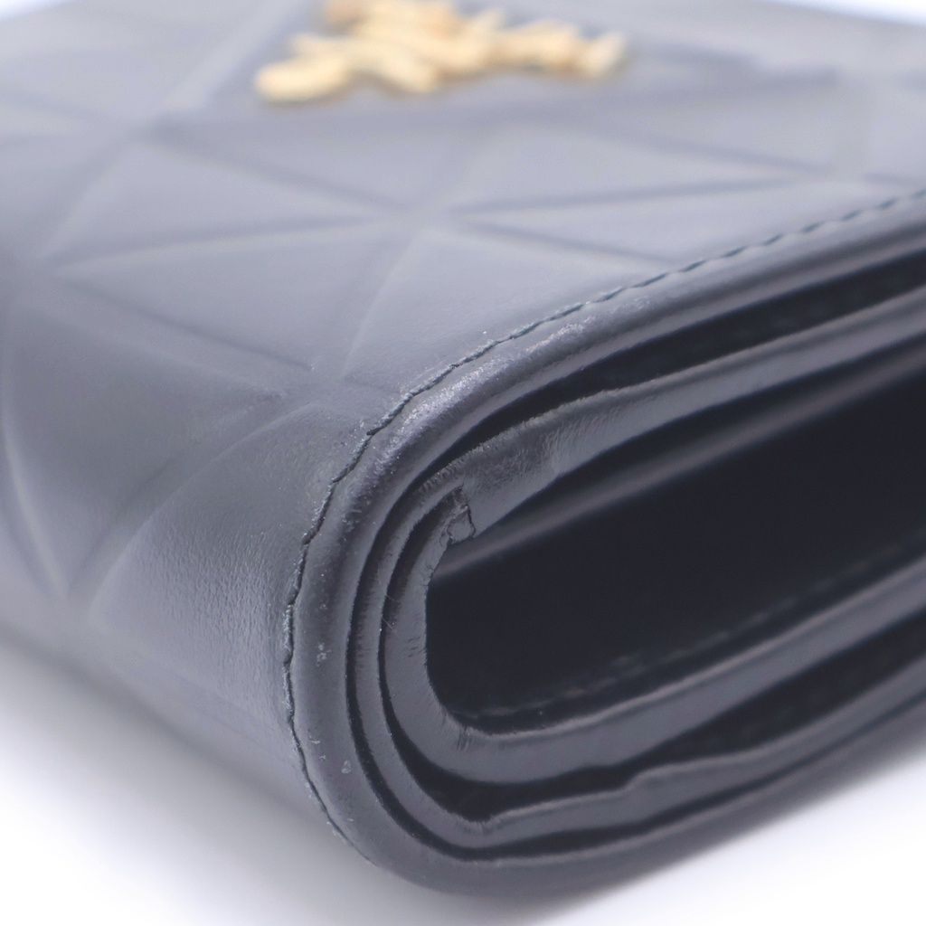 Prada Triangle Motif Trifold Wallet Compact Coin Case Black Calfskin Gold — view 5
