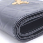 Prada Triangle Motif Trifold Wallet Compact Coin Case Black Calfskin Gold — view 5