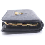 Prada Triangle Motif Trifold Wallet Compact Coin Case Black Calfskin Gold — view 3