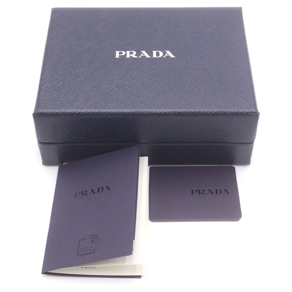 Prada Triangle Motif Trifold Wallet Compact Coin Case Black Calfskin Gold — view 6