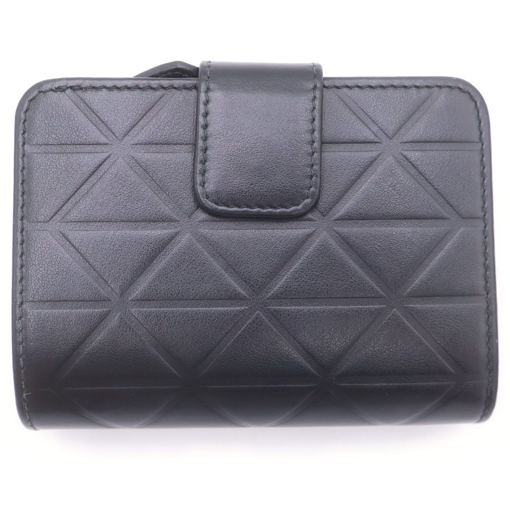 Prada Triangle Motif Trifold Wallet Compact Coin Case Black Calfskin Gold — view 2