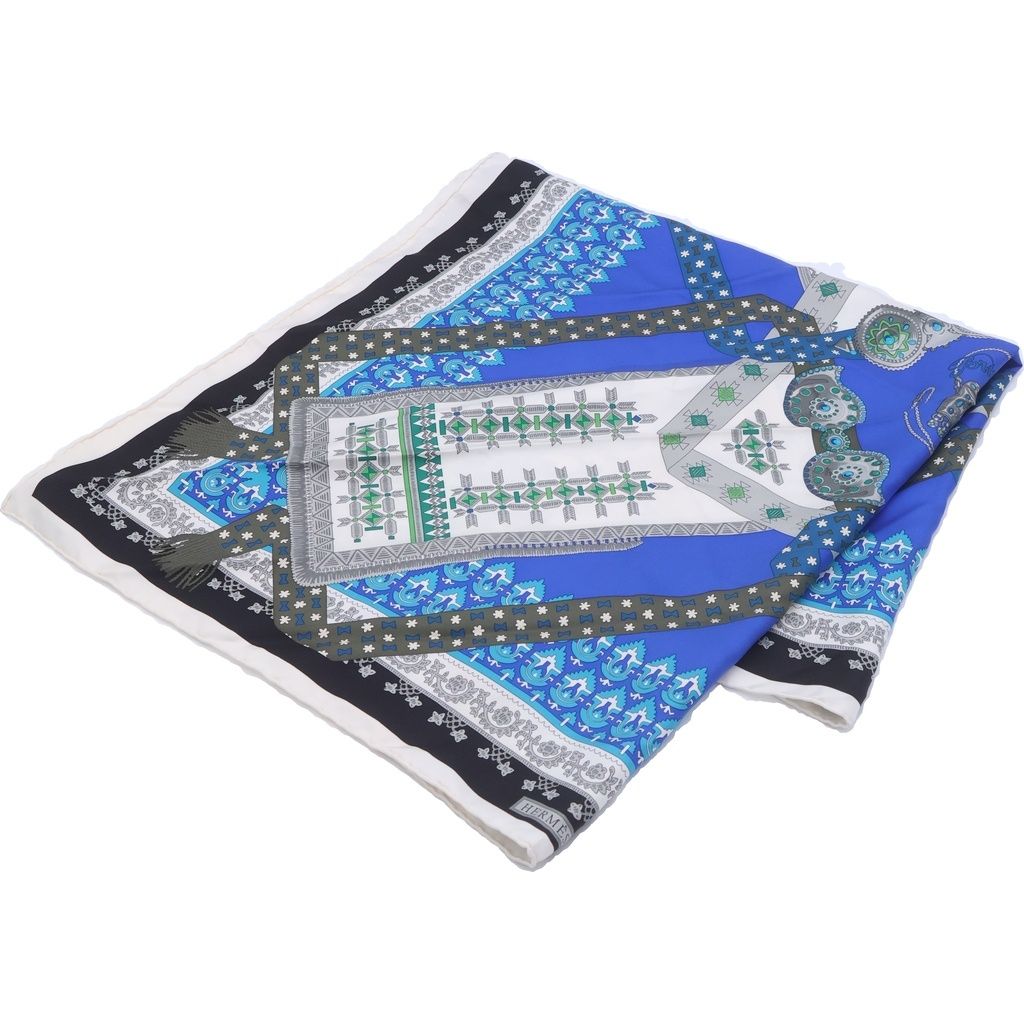 Hermes Carre 90 Brins D'or Golden Sprig Silk Scarf Blue