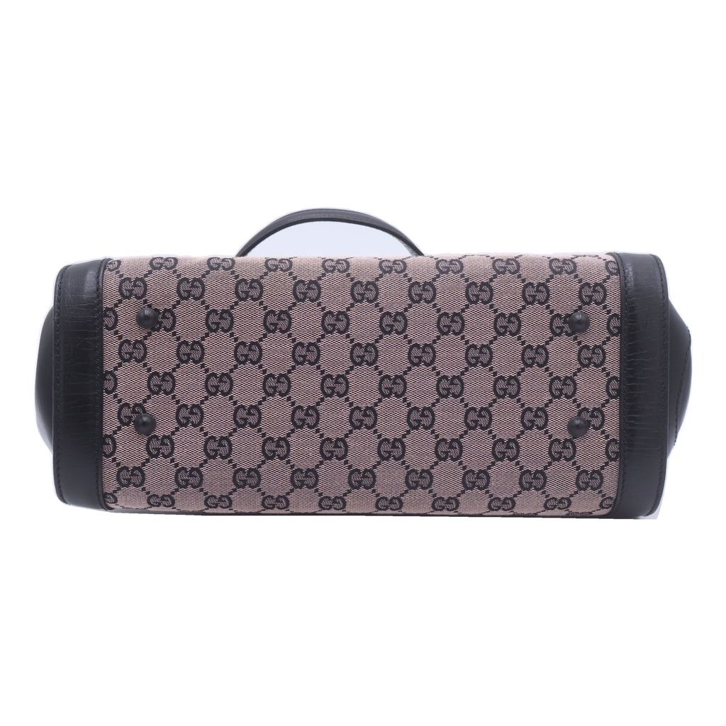 Gucci GG Canvas Bamboo Leather Handbag Black Beige — view 4