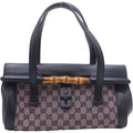 Gucci GG Canvas Bamboo Leather Handbag Black Beige