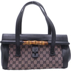 Gucci GG Canvas Bamboo Leather Handbag Black Beige