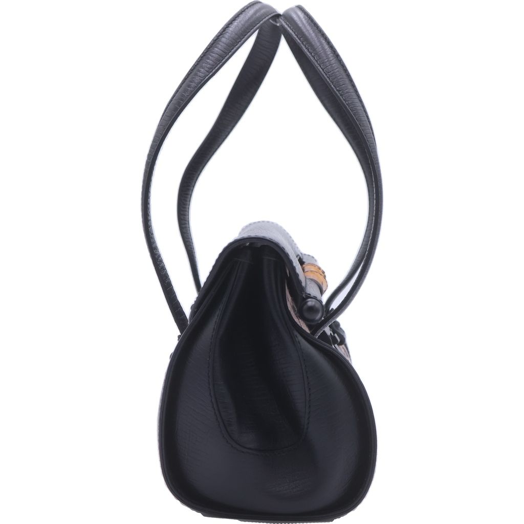 Gucci GG Canvas Bamboo Leather Handbag Black Beige — view 3