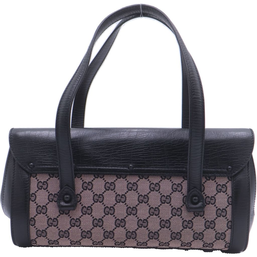 Gucci GG Canvas Bamboo Leather Handbag Black Beige — view 2