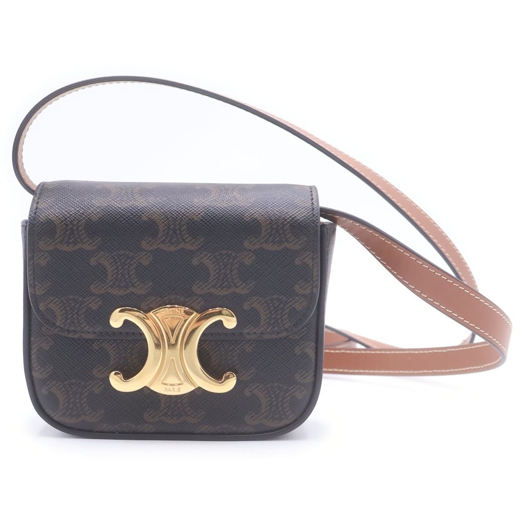 Celine Mini Claude Triomphe Shoulder Bag Brown Leather
