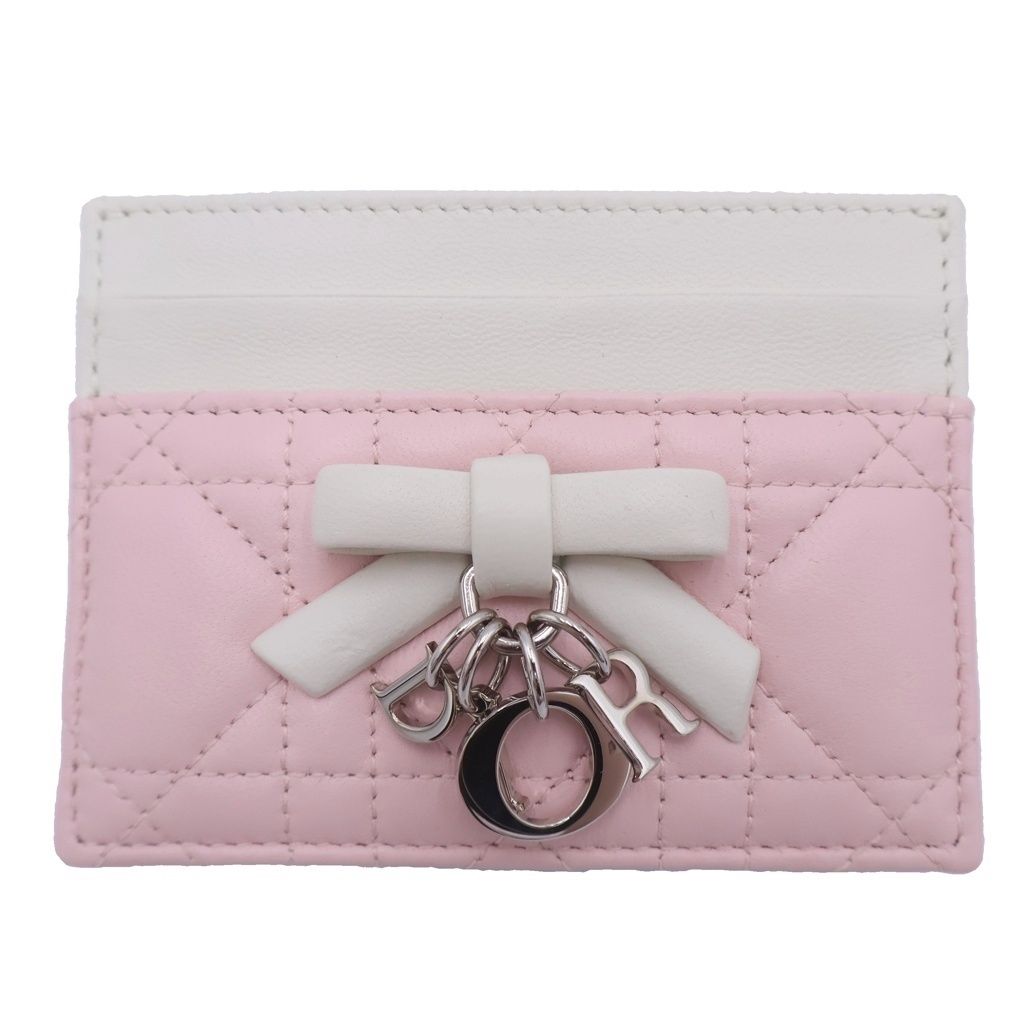 Dior Monsieur Lady Cannage Leather Card Case Pink White