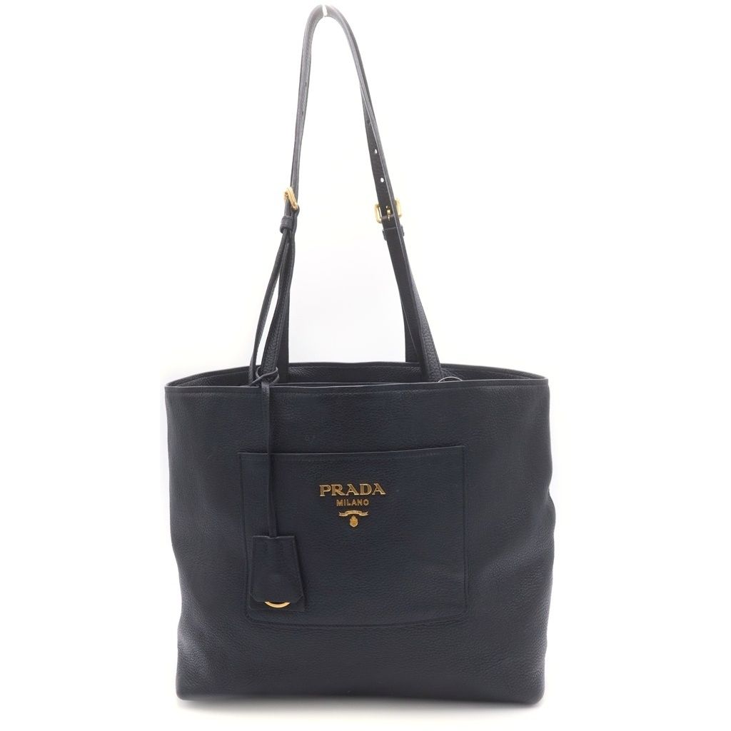 Prada Vitello Daino Leather Tote Shoulder Bag Black