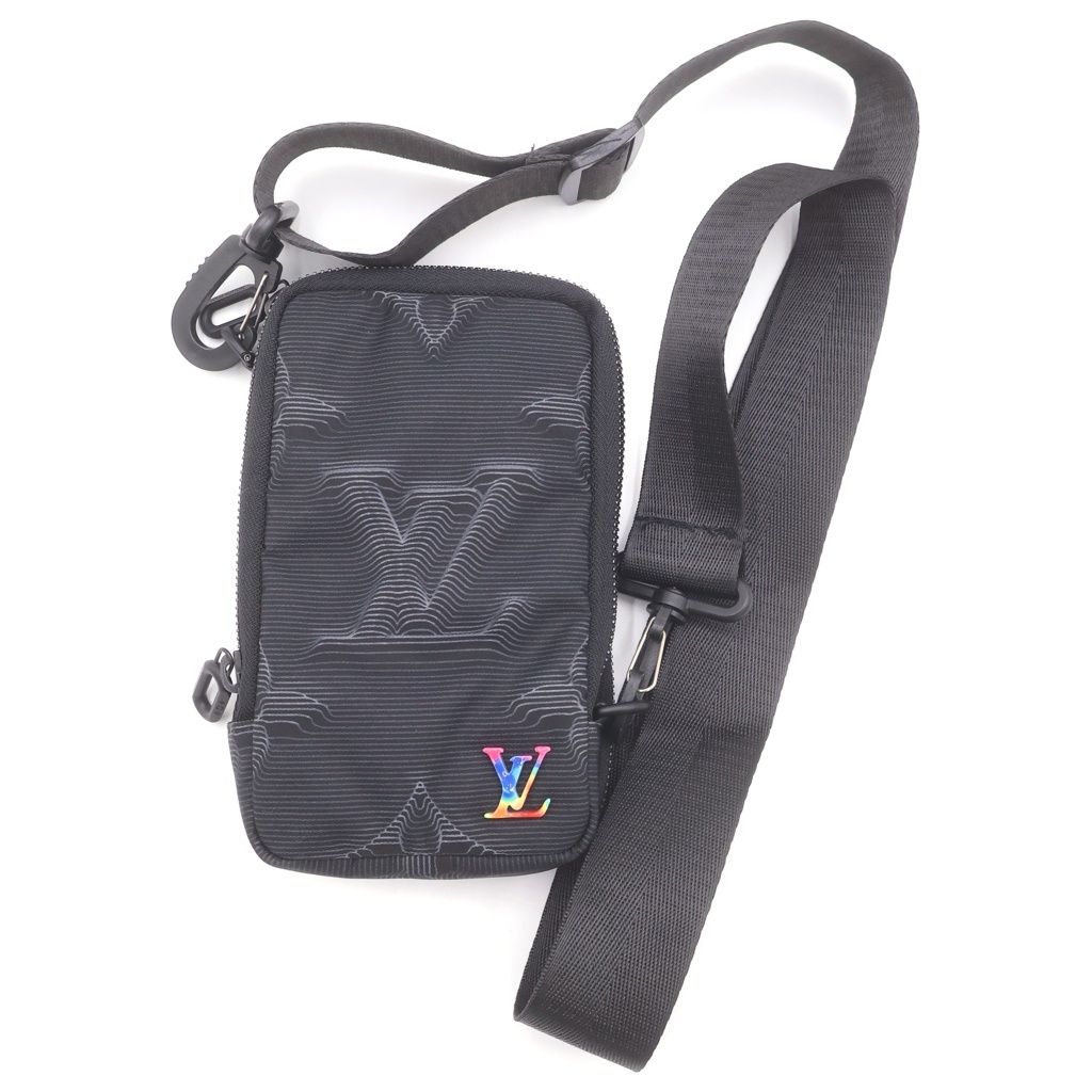Louis Vuitton Double Phone Pouch Monogram Nylon Shoulder Bag Black