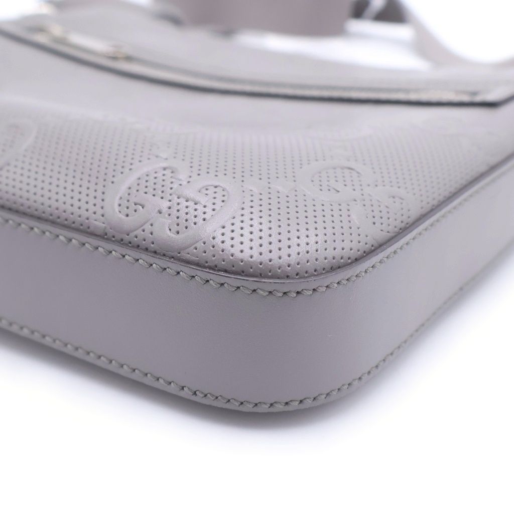 Gucci GG Embossed Leather Shoulder Bag Gray — view 5