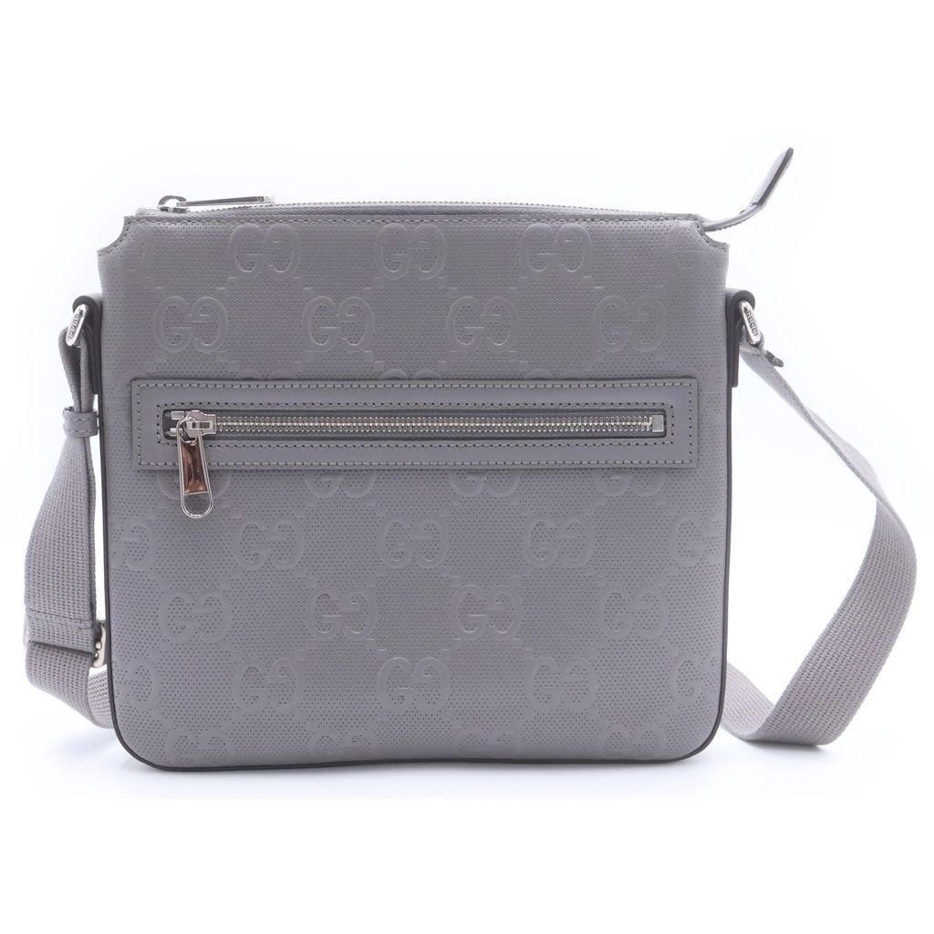Gucci GG Embossed Leather Shoulder Bag Gray