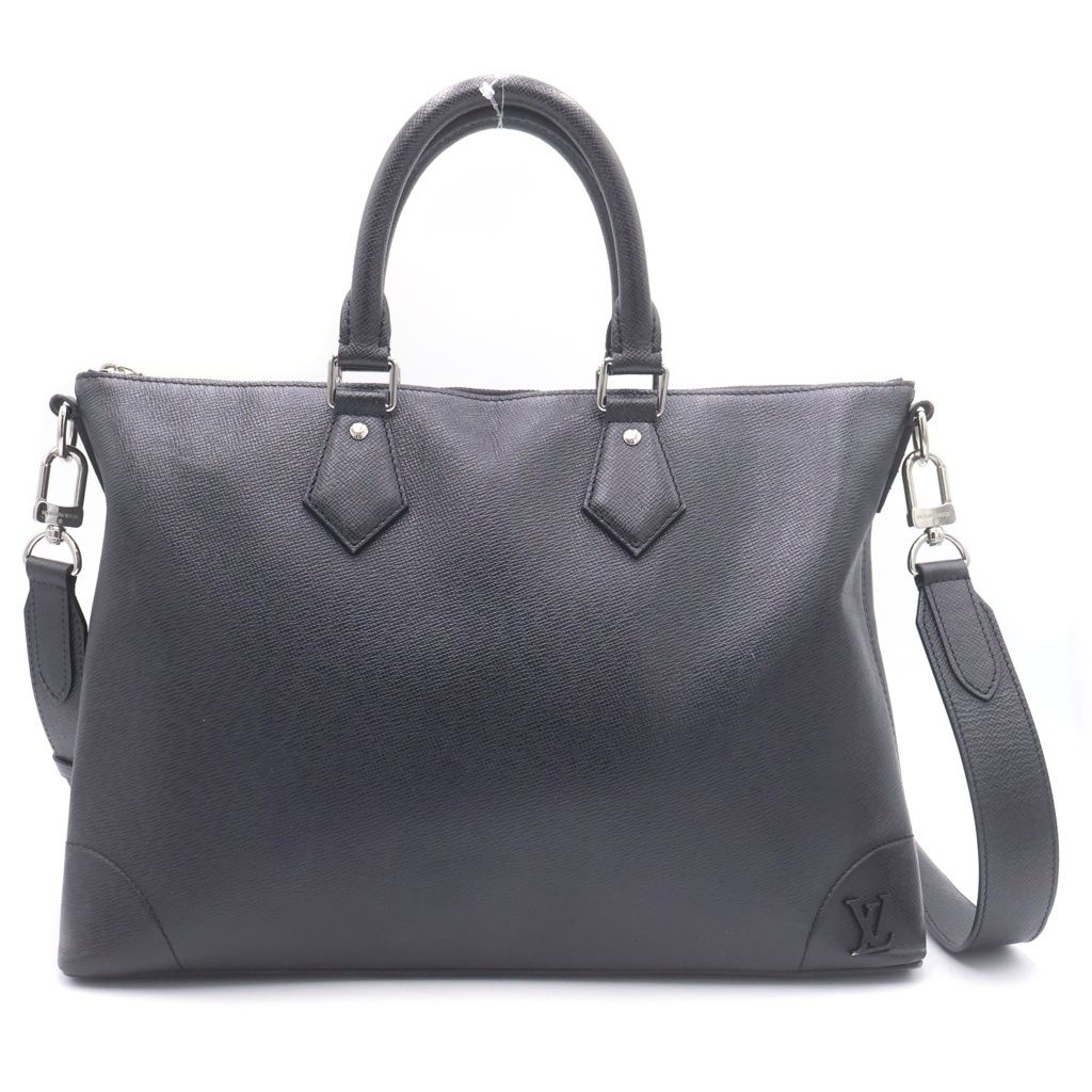 Louis Vuitton Taiga Slim Briefcase Business 2-Way Shoulder Bag Black Leather