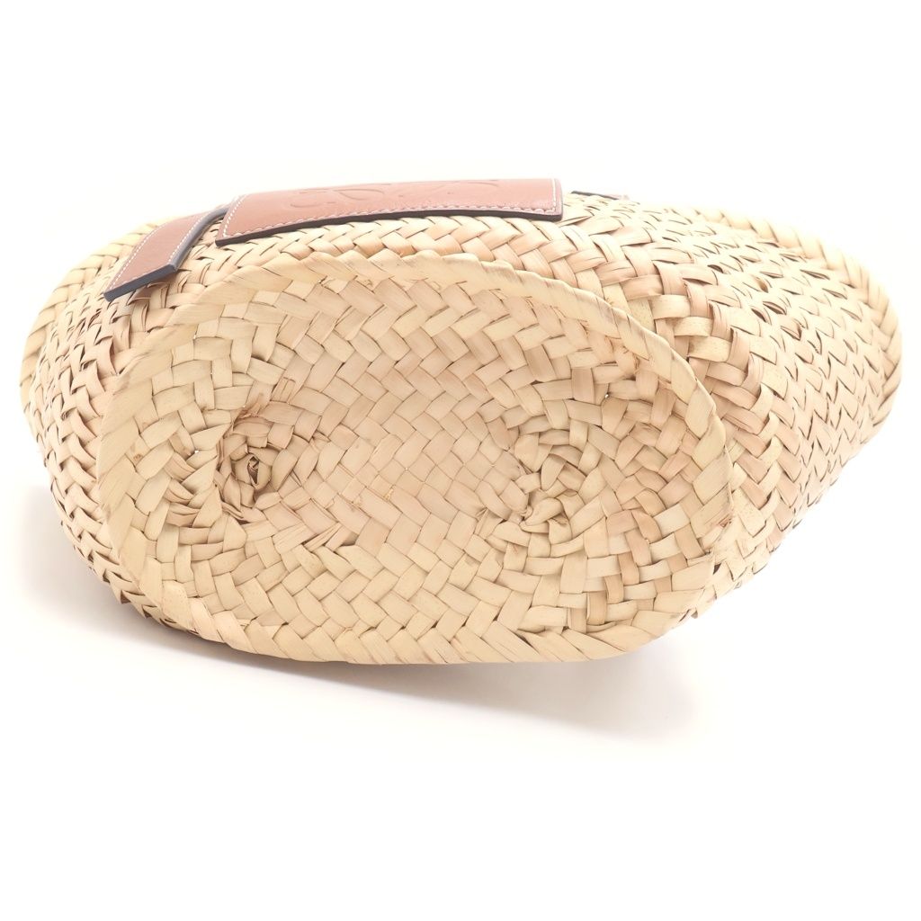 Loewe Anagram Handbag Basket Bag Brown Beige Leather Raffia Silver — view 4