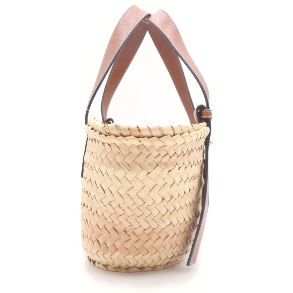 Loewe Anagram Handbag Basket Bag Brown Beige Leather Raffia Silver — view 3