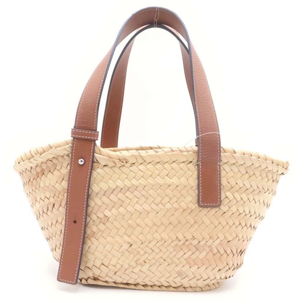 Loewe Anagram Handbag Basket Bag Brown Beige Leather Raffia Silver — view 2