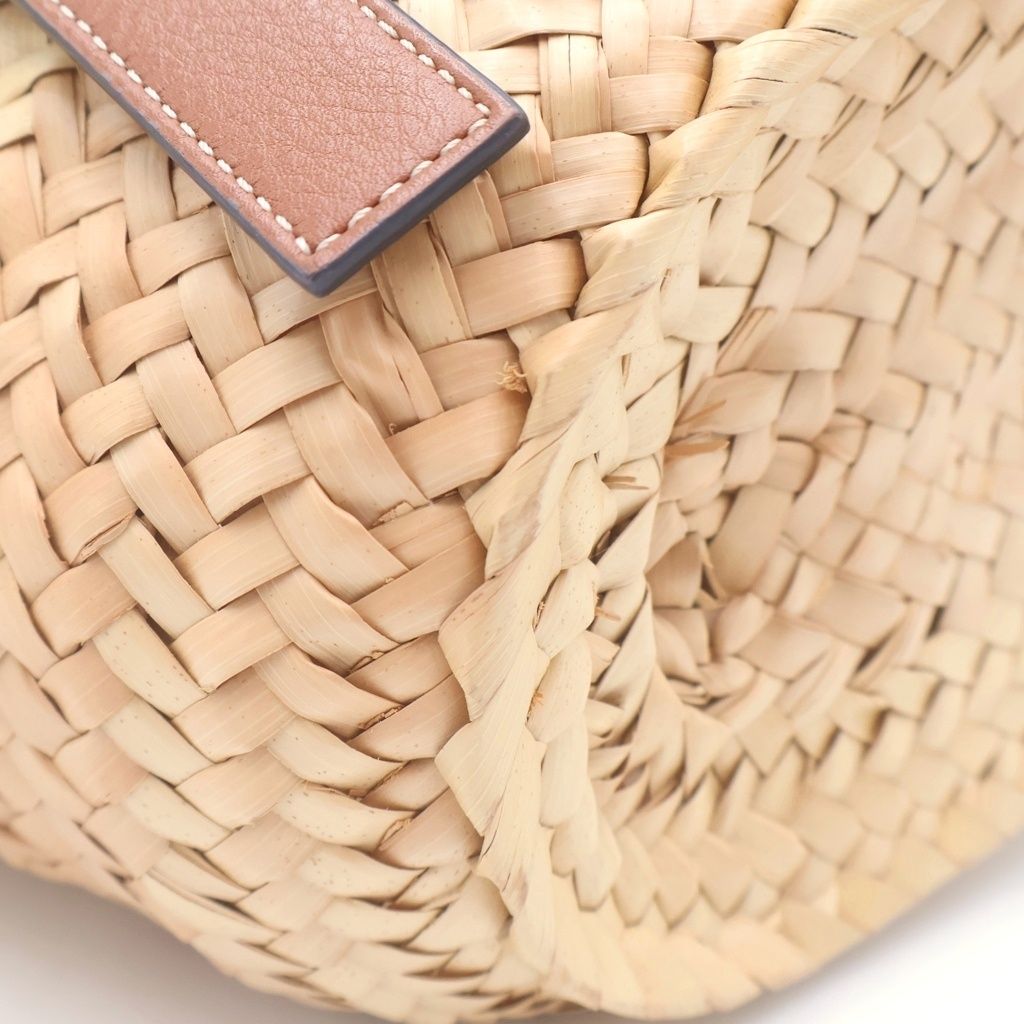 Loewe Anagram Handbag Basket Bag Brown Beige Leather Raffia Silver — view 6