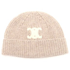Celine Triomphe Seamless Cashmere Knit Hat Beige