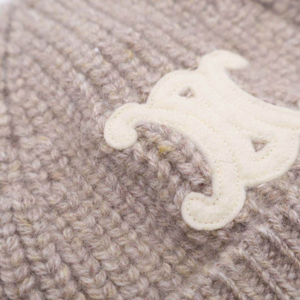 Celine Triomphe Seamless Cashmere Knit Hat Beige — view 5