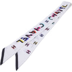 Chanel CC Logo Twilly Print Silk Scarf White