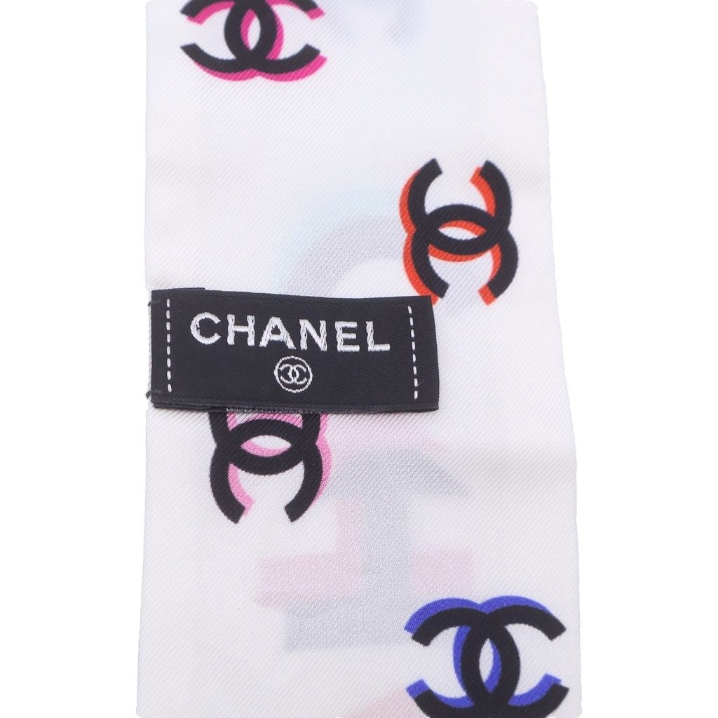 Chanel CC Logo Twilly Print Silk Scarf White — view 6