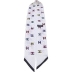Chanel CC Logo Twilly Print Silk Scarf White — view 4