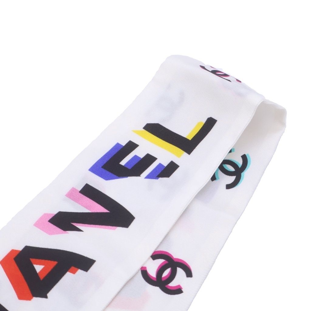 Chanel CC Logo Twilly Print Silk Scarf White — view 2