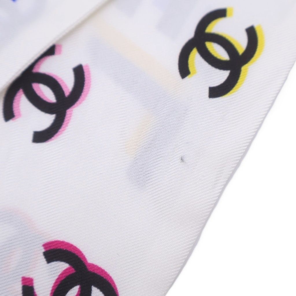 Chanel CC Logo Twilly Print Silk Scarf White — view 5