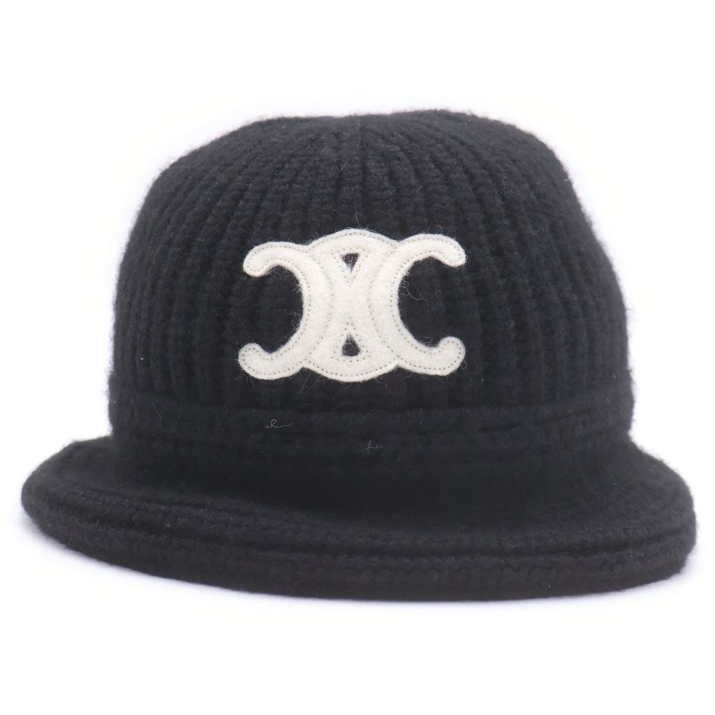 Celine Triomphe Crochet Cashmere Bucket Hat Black — view 4